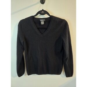 Lord & Taylor Women's V-Neck Sweater Medium Black 100% Cashmere Long Sleeve
